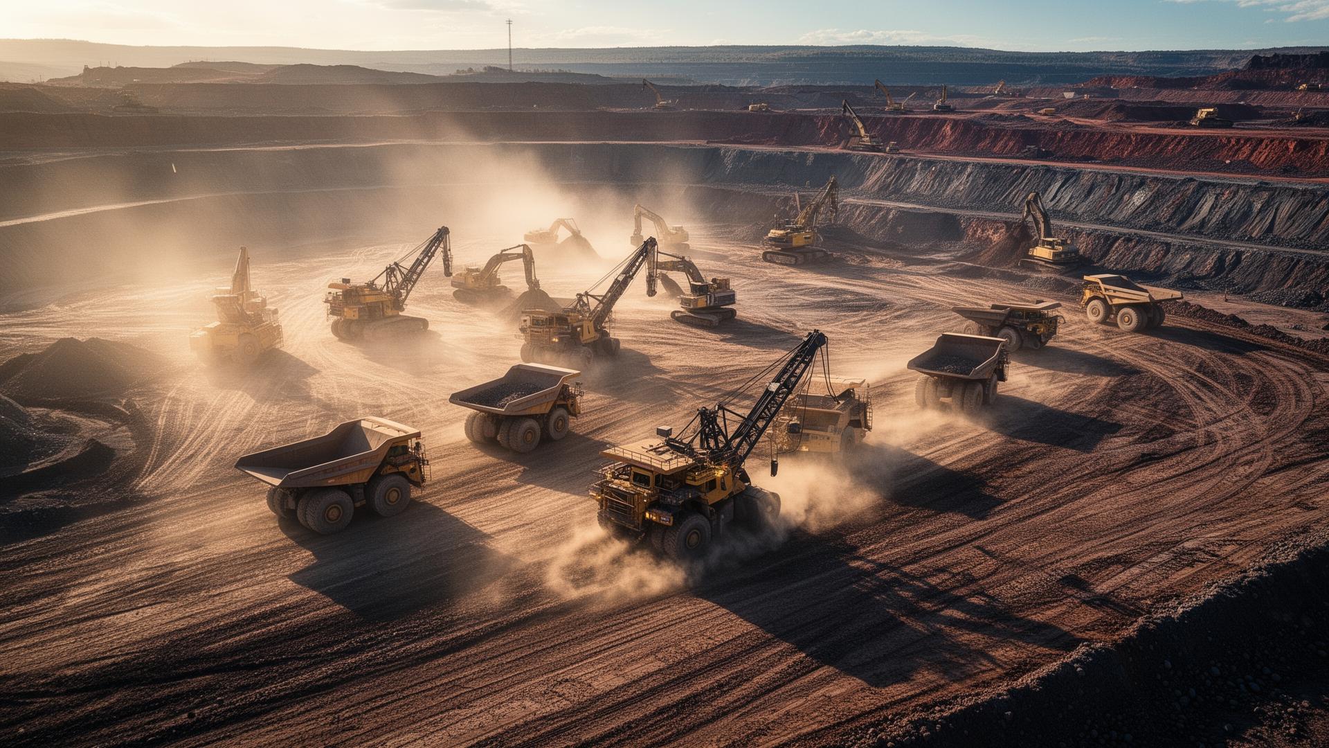 Mining machinery in operation at an open-pit site